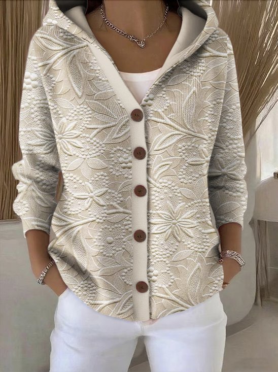 Women Floral Long Sleeve Hoodie Casual Spring/Fall Cardigan Outerwear