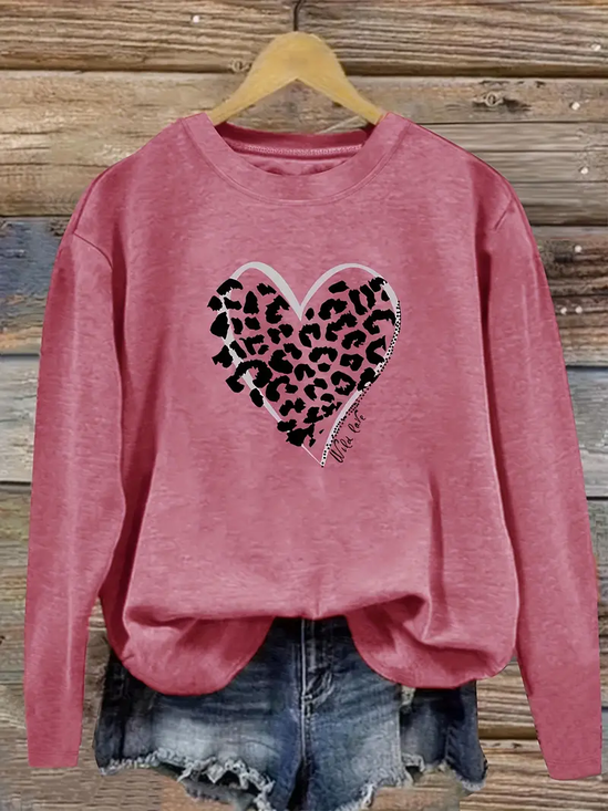 Women Leopard Crew Neck Printing Casual Spring/Fall Long Sleeve Sweatshirt