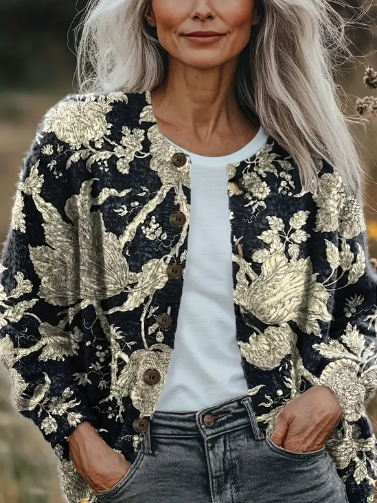 Women Floral Vintage Spring/Fall Printing Cardigan