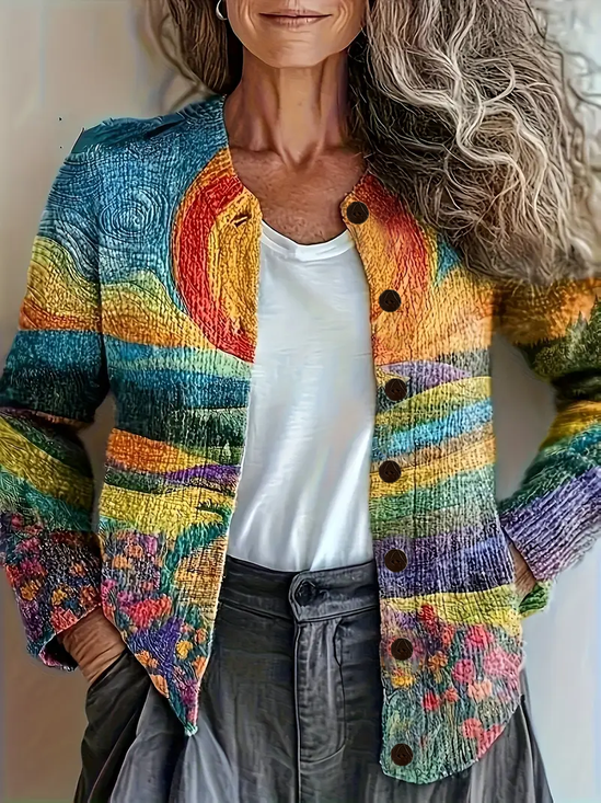Women Abstract Vintage Spring/Fall Printing Cardigan