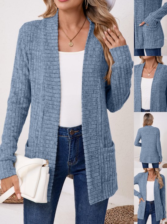Women Plain Spring/Fall Cover-up Vintage Split Joint Lightweight Cardigan
