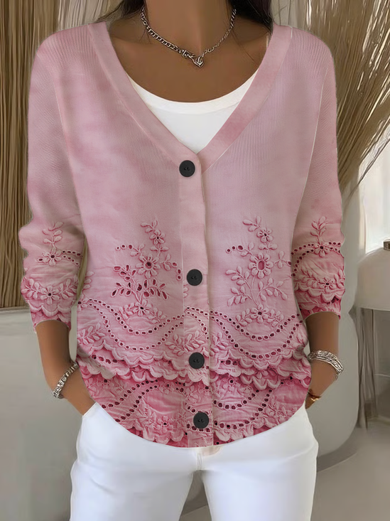 Women Floral Long Sleeve V Neck Casual Spring/Fall Cardigan Outerwear