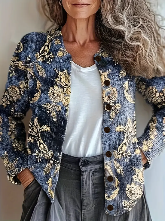 Women Floral Vintage Spring/Fall Printing Cardigan