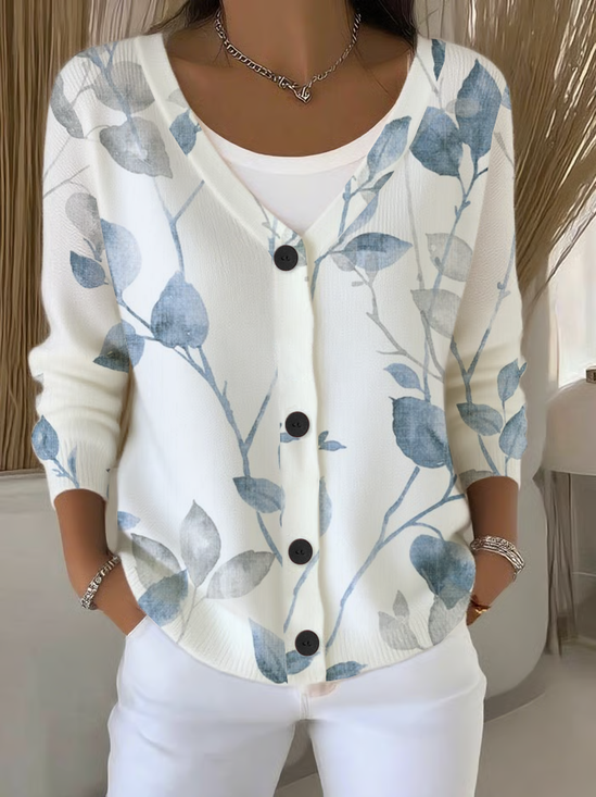 Women Floral Long Sleeve V Neck Casual Spring/Fall Cardigan Outerwear