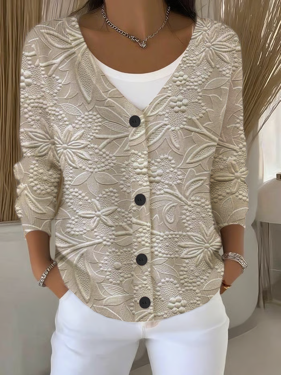 Women Floral Long Sleeve V Neck Casual Spring/Fall Cardigan Outerwear