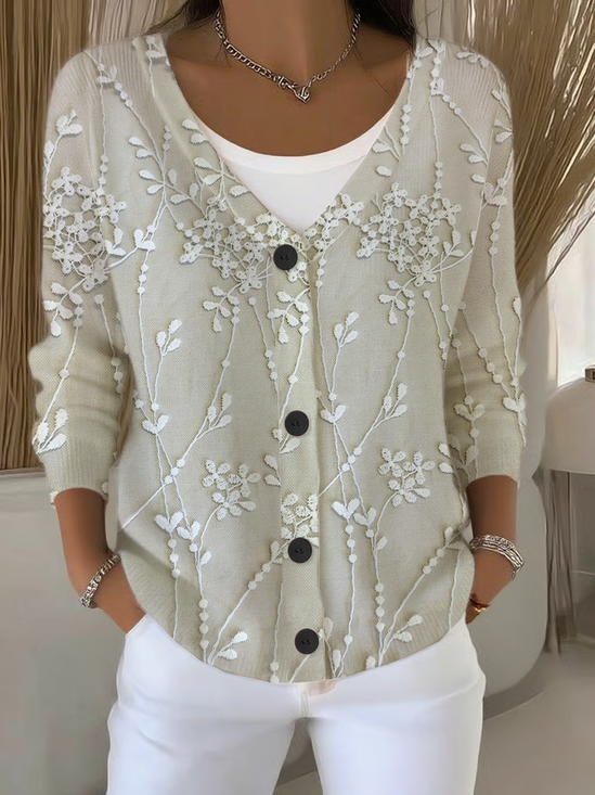 Women Floral Long Sleeve V Neck Casual Spring/Fall Cardigan Outerwear