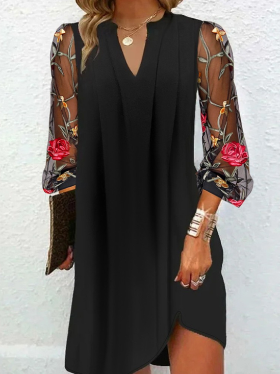 Women Floral Long Sleeve Spring/Fall Dress V Neck Holiday Sexy Midi Prom Dress H-Line Dress