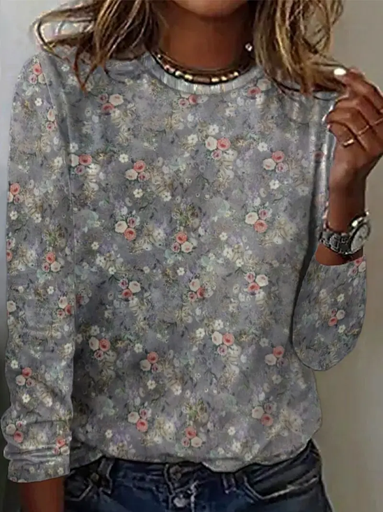 Women Floral Long Sleeve Tee T-shirt Crew Neck Printing Casual Spring/Fall Graphic Tee Top