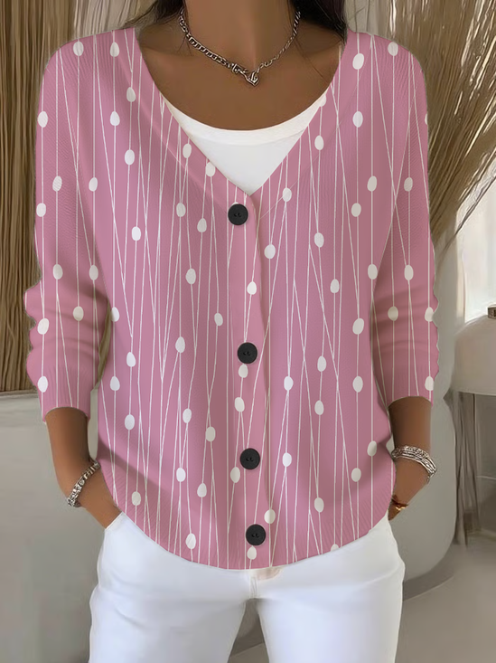 Women Abstract Long Sleeve V Neck Casual Spring/Fall Cardigan Outerwear