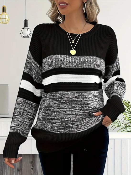 Women Abstract Printing Spring/Fall Casual Long Sleeve Crew Neck Sweater