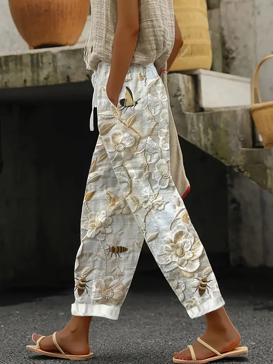 Women Floral Long Pants Casual Spring/Fall Trousers