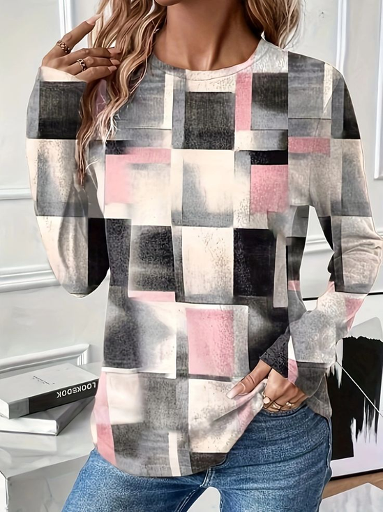 Women Abstract Long Sleeve Tee T-shirt Crew Neck Printing Casual Spring/Fall Graphic Tee Top