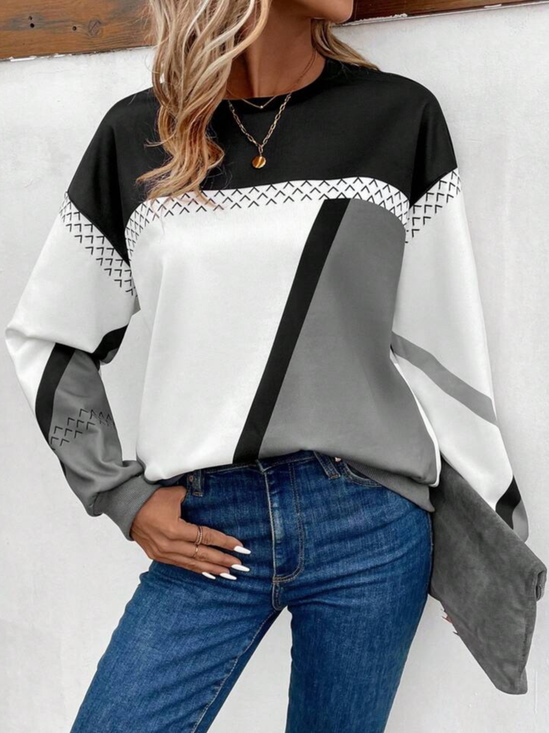Women Abstract Crew Neck Printing Casual Spring/Fall Long Sleeve Sweatshirt