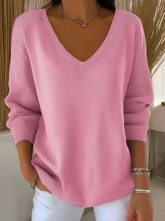 Women Plain Long Sleeve Tee T-shirt V Neck Printing Casual Spring/Fall Top