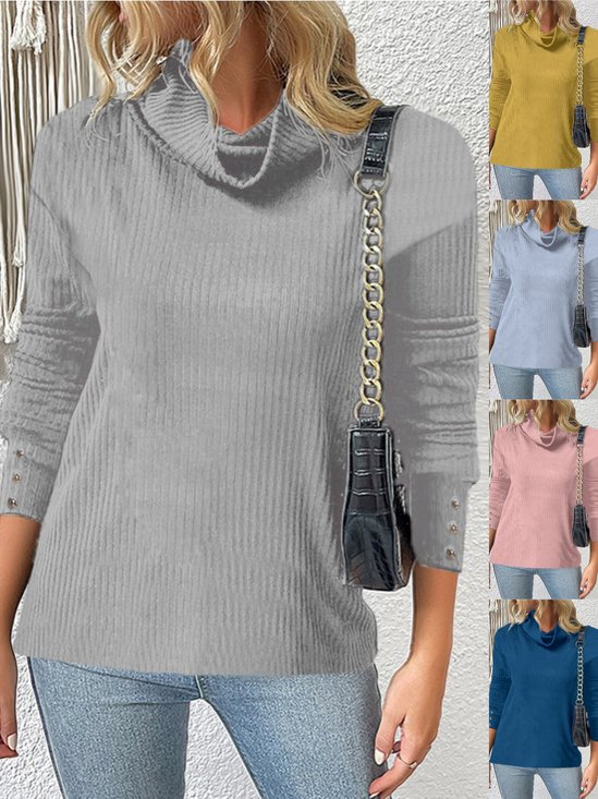 Women Plain Split Joint Winter Street Long Sleeve Turtleneck Sweater