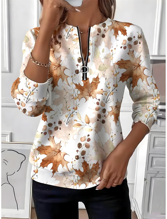 Women Maple Leaf Crew Neck Vintage Spring/Fall Long Sleeve Sweatshirt