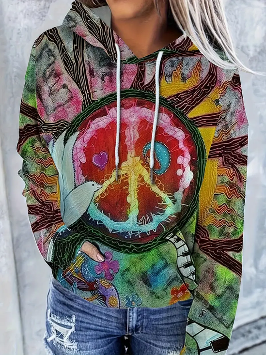 Women Abstract Spring/Fall Printing Long Sleeve Casual Daily Hoodie