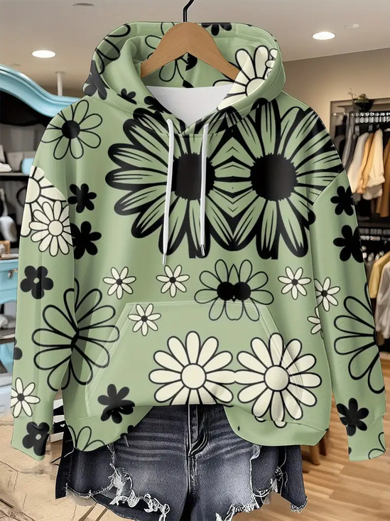 Women Floral Spring/Fall Printing Long Sleeve Casual Daily Hoodie