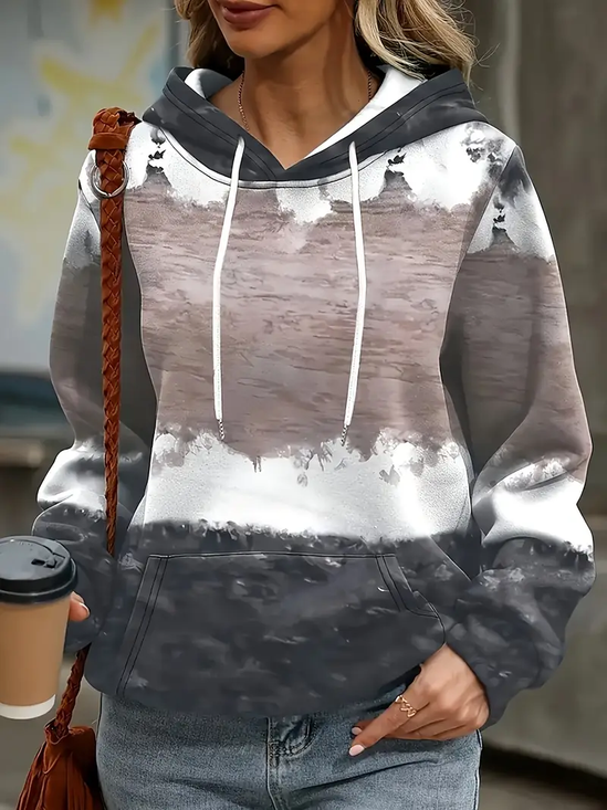 Women Abstract Spring/Fall Printing Long Sleeve Casual Daily Hoodie