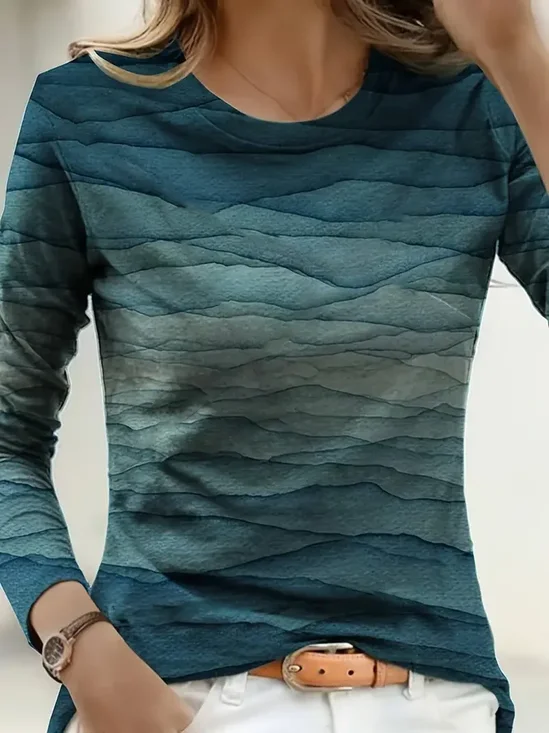 Women Abstract Long Sleeve Tee T-shirt Crew Neck Printing Casual Spring/Fall Graphic Tee Top