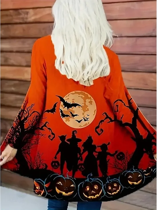 Women Halloween Spring/Fall Cover-up Vintage Lightweight Cardigan