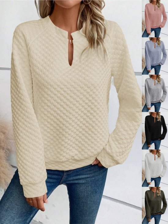 Women Geometric V Neck Split Joint Vintage Spring/Fall Long Sleeve Sweatshirt