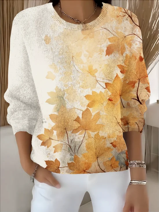 Women Gradient Pattern Winter Vintage Long Sleeve Crew Neck Sweater