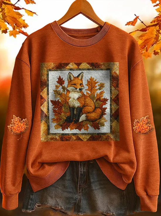 Women Animal Crew Neck Printing Casual Spring/Fall Long Sleeve Sweatshirt