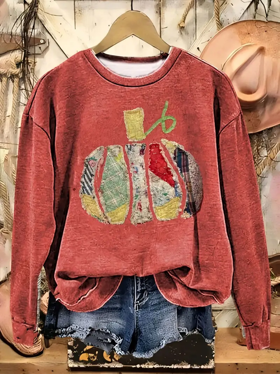 Women Halloween (pumpkin) Crew Neck Printing Casual Spring/Fall Long Sleeve Sweatshirt