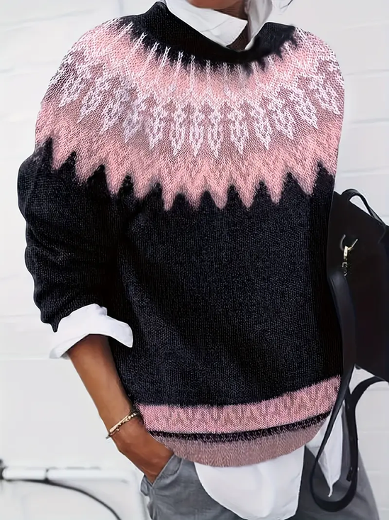 Women Abstract Printing Spring/Fall Casual Long Sleeve Crew Neck Sweater