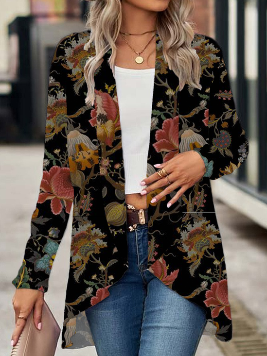 Women Floral Spring/Fall Cover-up Casual Printing Lightweight Cardigan