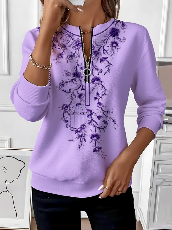 Women Ombre Crew Neck Vintage Spring/Fall Long Sleeve Sweatshirt