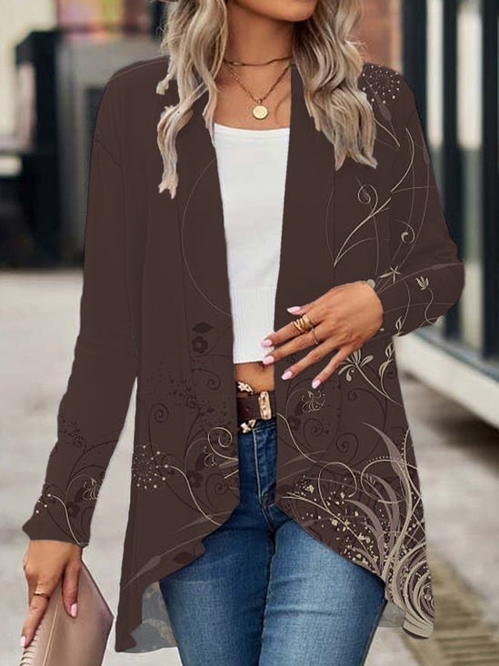 Women Floral Spring/Fall Cover-up Casual Printing Lightweight Cardigan