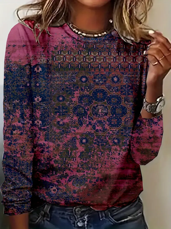 Women Abstract Long Sleeve Tee T-shirt Crew Neck Printing Casual Spring/Fall Graphic Tee Top