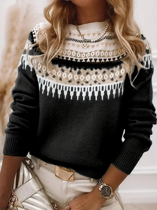 Women Abstract Printing Spring/Fall Casual Long Sleeve Crew Neck Sweater