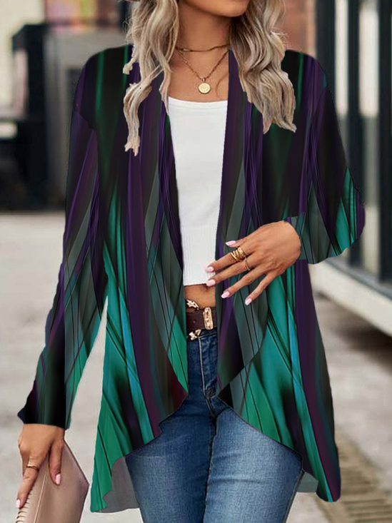 Women Abstract Spring/Fall Cover-up Casual Printing Lightweight Cardigan