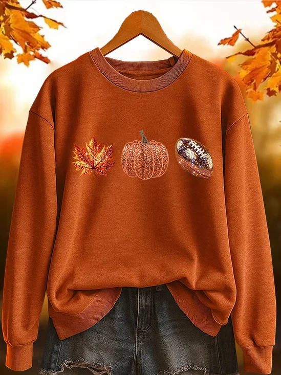 Women Maple Leaf Crew Neck Printing Casual Spring/Fall Long Sleeve Sweatshirt