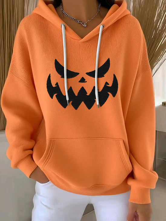 Women Halloween (pumpkin) Spring/Fall Printing Long Sleeve Casual Daily Hoodie