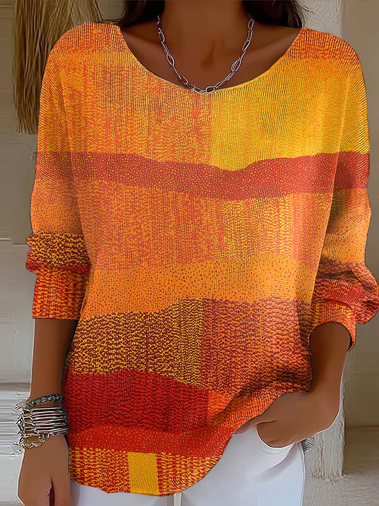 Women Abstract Printing Spring/Fall Casual Long Sleeve Crew Neck Sweater