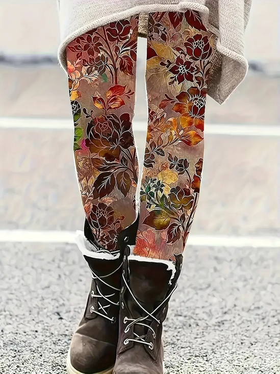 Women Floral Casual All Season Printing Long Leggings