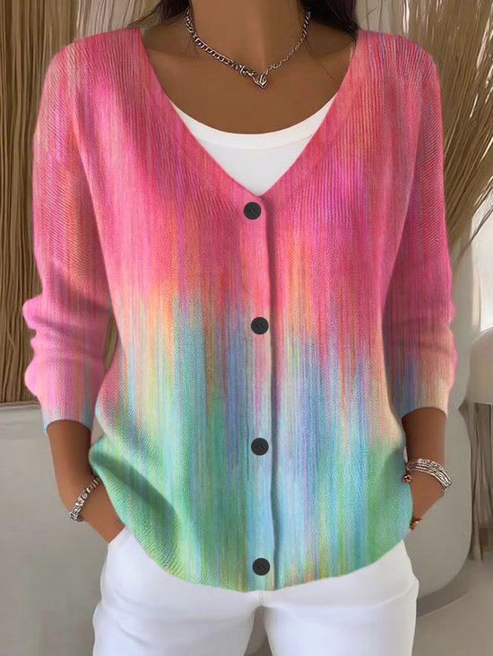 Women Abstract Casual Spring/Fall Printing Cardigan