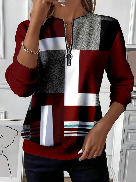Women Abstract Crew Neck Printing Casual Spring/Fall Long Sleeve Sweatshirt