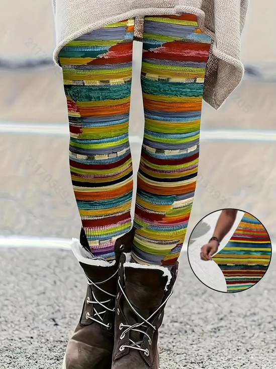 Women Abstract Stripes Casual All Season Printing Long Leggings