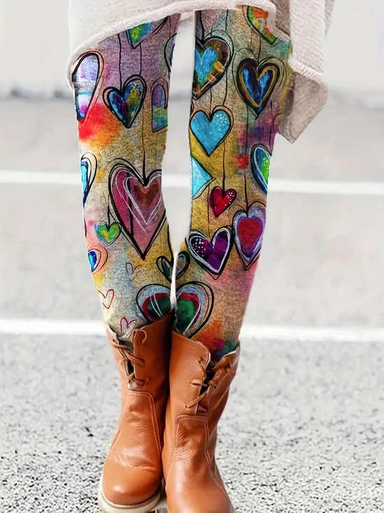 Women Heart/Cordate Casual All Season Printing Long Leggings