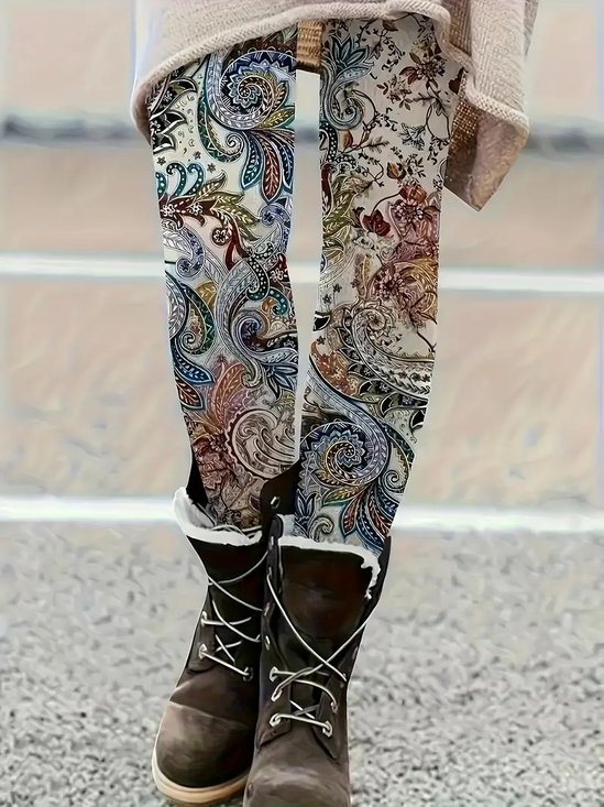 Women Floral Casual All Season Printing Long Leggings