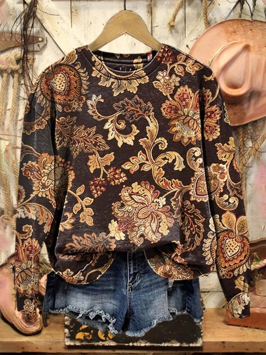 Women Floral Crew Neck Printing Casual Spring/Fall Long Sleeve Sweatshirt