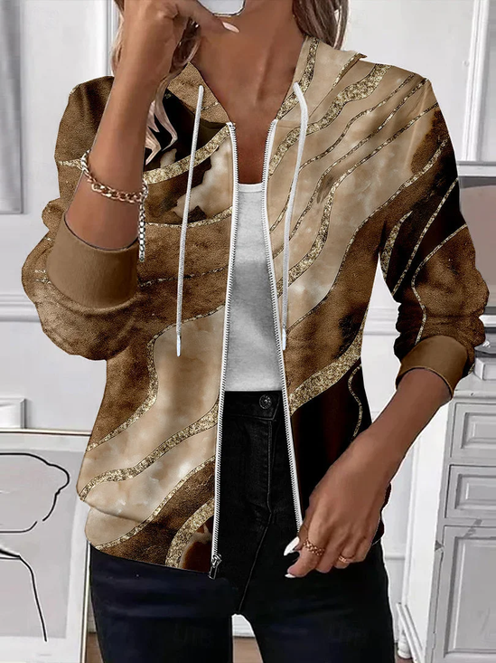 Women Spring/Fall Outerwear Casual Printing Abstract Long Sleeve Hoodie Jacket