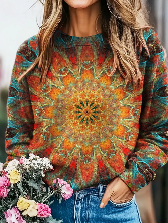 Women Abstract Crew Neck Printing Casual Spring/Fall Long Sleeve Sweatshirt