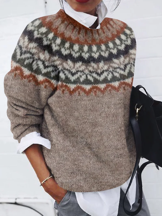 Women Abstract Printing Spring/Fall Casual Long Sleeve Crew Neck Sweater