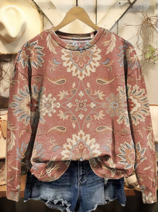 Women Floral Crew Neck Printing Casual Spring/Fall Long Sleeve Sweatshirt